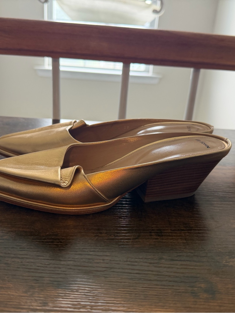 St. John Metallic Gold Pointed-Toe Slip-On Mules - Picture 2 of 5